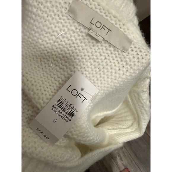 Loft Cable chunky Knit Cropped Sweater Nylon Acrylic Wool Mock Neck White S NWT - Picture 4 of 9